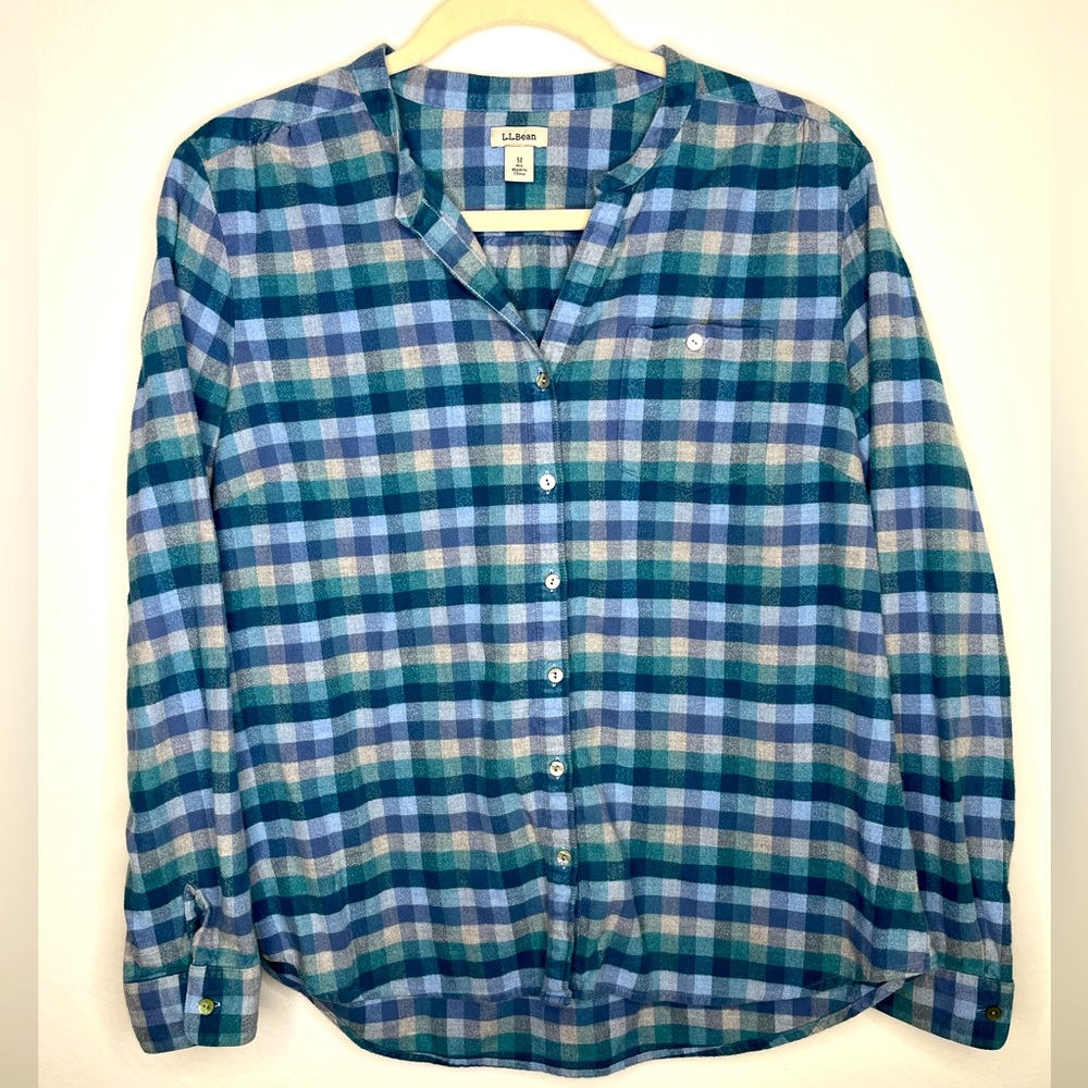 L.L. Bean Blue Cotton Flannel Button Up